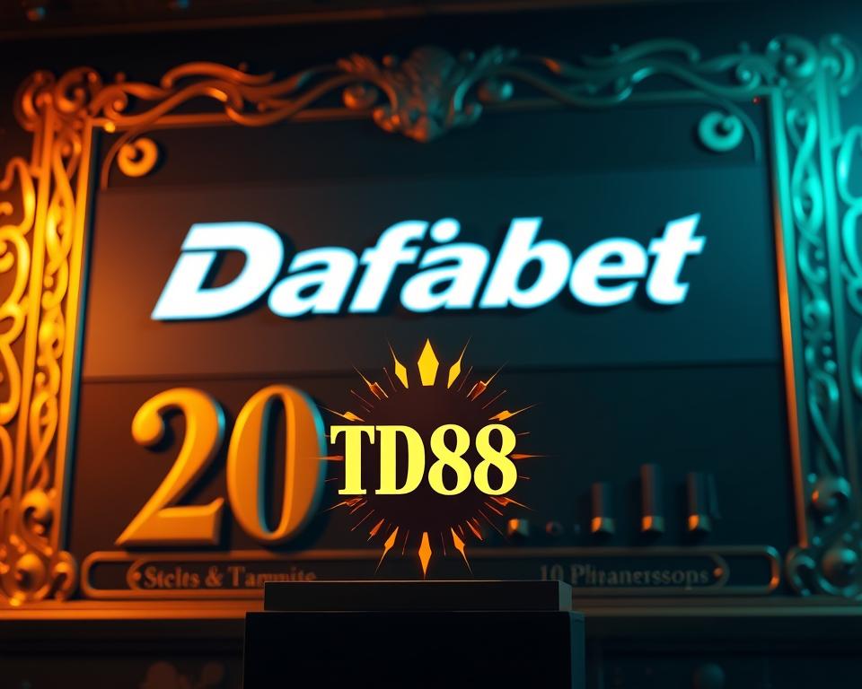 A prestigious and trusted brand for 20 years, Dafabet stands tall in the gaming industry. A sleek, modern logo emblazoned on a backdrop of rich, gilded textures and elegant typography. The scene exudes a sense of authority, reliability, and sophistication. In the foreground, the iconic TD88 symbol radiates an aura of prestige, subtly hinting at the brand's long-standing reputation. Warm, directional lighting casts a refined glow, creating depth and dimensionality. The overall composition conveys a commanding presence, inspiring confidence in the brand's legacy and expertise.
