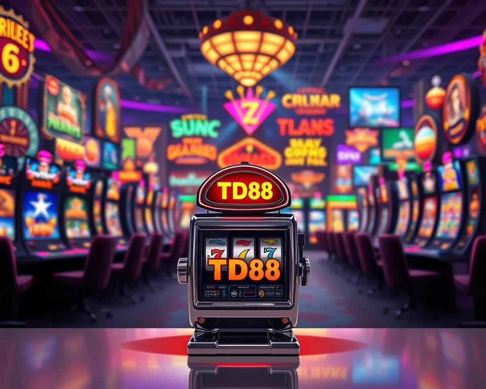 A thoughtfully designed TD88 slot machine sits prominently in the foreground, its gleaming chrome and neon accents catching the eye. In the middle ground, a diverse array of online casino games unfolds, each with its own distinct style and theme. The background depicts a vibrant, bustling virtual gaming environment, with subtle lighting and atmospheric elements that create a sense of immersion and excitement. The overall composition conveys the idea of carefully selecting the right game at the right time, with the TD88 slot machine serving as the focal point of this strategic gaming experience.